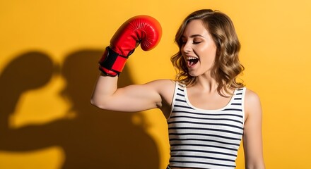 Strong Woman Flexing Bicep With Red Boxing Glove Empowerment Concept