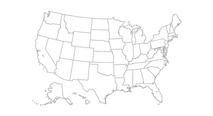 Obraz premium Outline Map of United States with State Borders, Isolated White Background