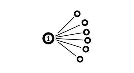 Fototapeta premium Information Dissemination Icon with 'i' Symbol and Multiple Outputs, Isolated White Background.