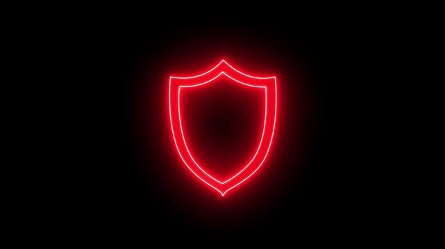 Neon shield icon glowing animation security, safety icon. cybersecurity shield, digital protection, neon blue waves, glowing shield icon.Bright neon security neon frame with black background,4k video