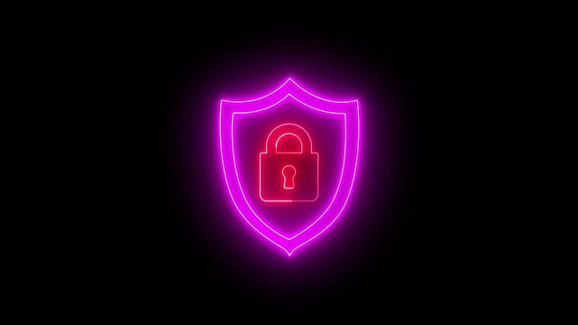 Glowing neon line of padlock shield animated icon protective shield lock guard barrier icon. Able use graphic isolated on transparent background.digital privacy, padlock logo with neon lines 4k video