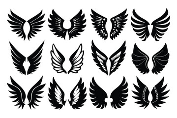 set of wings silhouette line art vector illustration with a white background