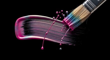 Paintbrush spreading vivid pink paint in smooth strokes.