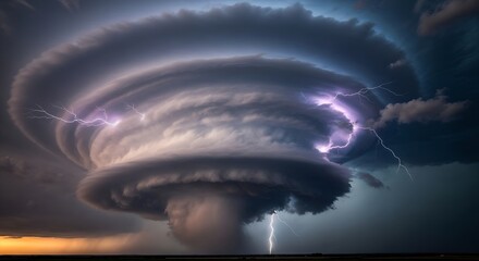Massive rotating storm cloud forming a dramatic vortex.
