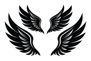 Fototapeta premium set of wings silhouette line art vector illustration with a white background