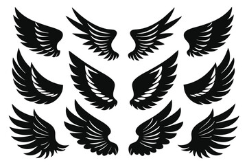 Obraz premium set of wings silhouette line art vector illustration with a white background