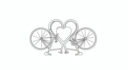 Heart-Shaped Bicycle Illustration with Cartoon Style, Love Concept