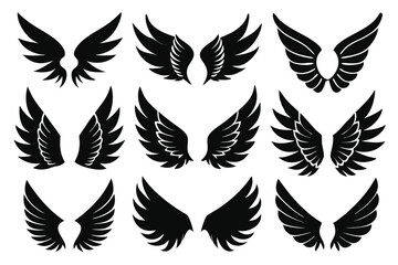 Fototapeta premium set of wings silhouette line art vector illustration with a white background