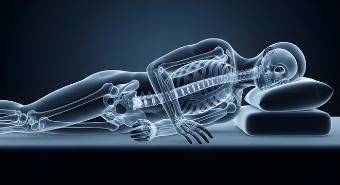 X-Ray Illustration of Correct Sleeping Posture with Spine Alignment