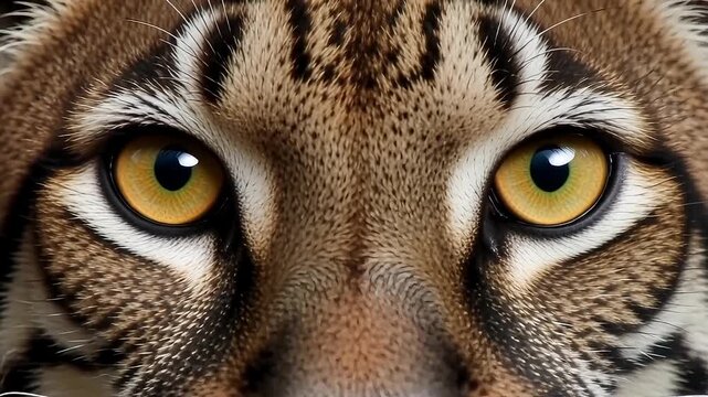 Intense yellow eyes of a wildcat staring forward with focused gaze