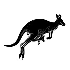 Fototapeta premium Silhouette kangaroo mother and joey in pouch, side view illustration