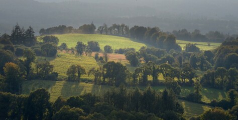 la campagne Bretonne de Gou&eacute;zec &agrave; Spezet vu de montgolfi&egrave;re en Finist&egrave;re France