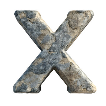 Top view of a 3D letter X made of bluestone sandstone isolated on a white transparent background