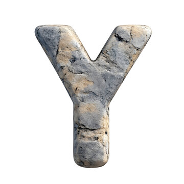 Top view of a 3D letter Y made of bluestone sandstone isolated on a white transparent background