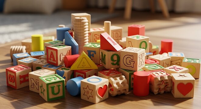 Colorful wooden alphabet and number blocks for children learning toys