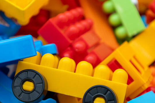 Colorful Plastic Building Blocks and Toy Vehicle