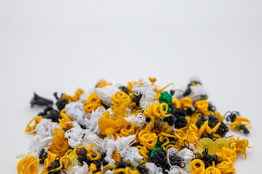 Close up of colorful 3D printing waste pieces