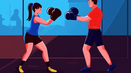 Man and woman boxing in gym