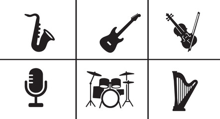 Isolated trumpet silhouette icon set in vector style. Musical instrument symbols for jazz, band, music use. © MdMoziber