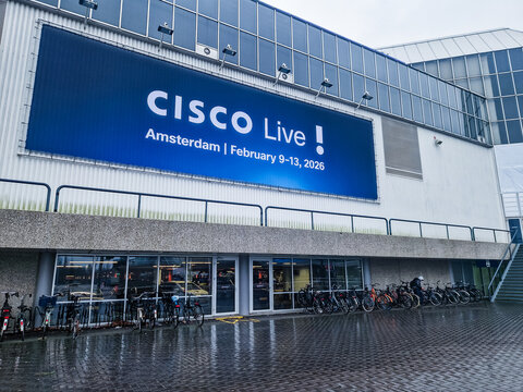 Amsterdam, Netherlands - Feb 9, 2026: Cisco Live conference in Amsterdam. Global technology and networking event.