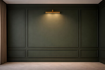 Dark green paneled wall with brass light Zoom background