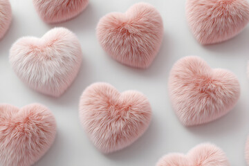 Pink Plush Hearts on a White Background