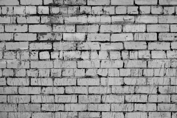 Obraz premium Gray background, texture of old white brick wall with various paint stains