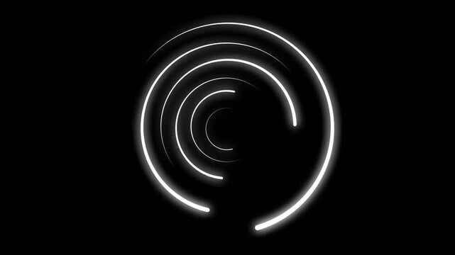 Digital loading circle animation, 4K with  on black screen layer spinning neon glowing progress ring UI indicator abstract buffering seamless loop, spinning loading icon animation