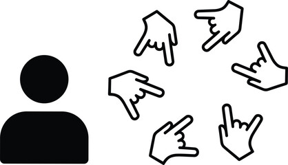 Fototapeta premium Blame accusation concept with anonymous person icon surrounded by pointing hands criticism judgment pressure vector illustration design