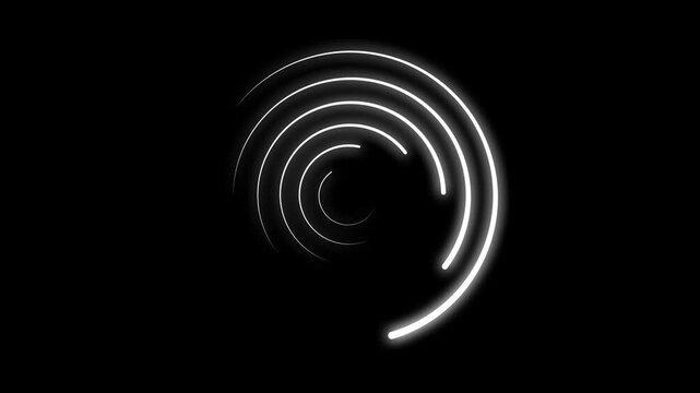 Loading progress circle animation, 4K on black screen background spinning neon ring UI indicator abstract digital buffering motion graphic seamless loop animation