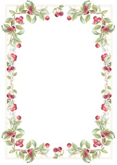 Obraz premium Red cherry watercolor wedding frame, PNG arrangement, romantic design