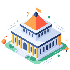 Obraz premium Isometric illustration of classical temple with orange roof and columns
