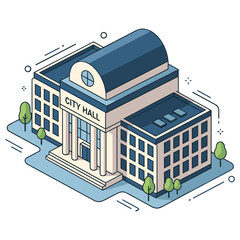 Obraz premium Isometric illustration of a modern city hall building with greenery