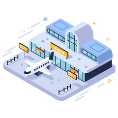 Obraz premium Isometric illustration of a modern airport terminal with airplane