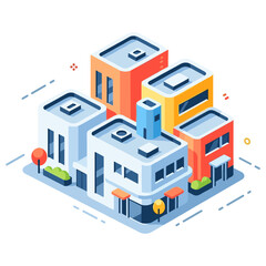 Fototapeta premium Colorful isometric cityscape with modern geometric buildings