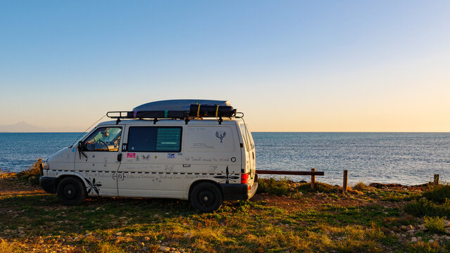 Camper van on coast, 6 December 2019, Santa Pola Spain