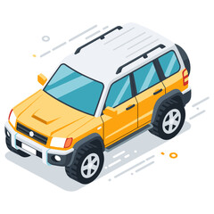 Fototapeta premium Isometric yellow suv illustration: detailed and dynamic vehicle design. No editable stroke