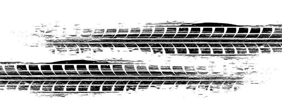 Black and blue tire track vector illustration car, motorcycle, and truck tire marks vehicle wheel trails with grunge effect for graphic design