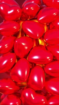 Romantic Hearts Falling on Red Background, Love and Valentine Concept