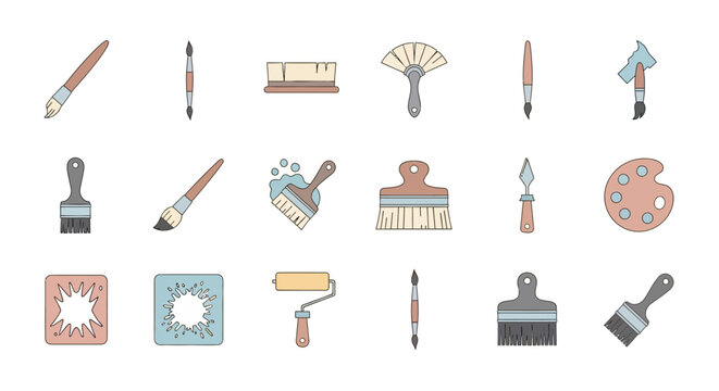 Collection of Various Artistic Painting Tools.