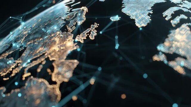 Medium shot portraying cyber diplomacy efforts in a global context emphasizing encrypted messaging platforms facilitating international agreements
