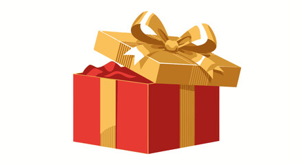 Obraz premium Vibrant Red Gift Box Opening with Shiny Golden Ribbon and Lid, Revealing a Surprise Inside