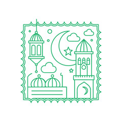 Fototapeta premium Islamic architectural elements depicted in a minimalist line art style