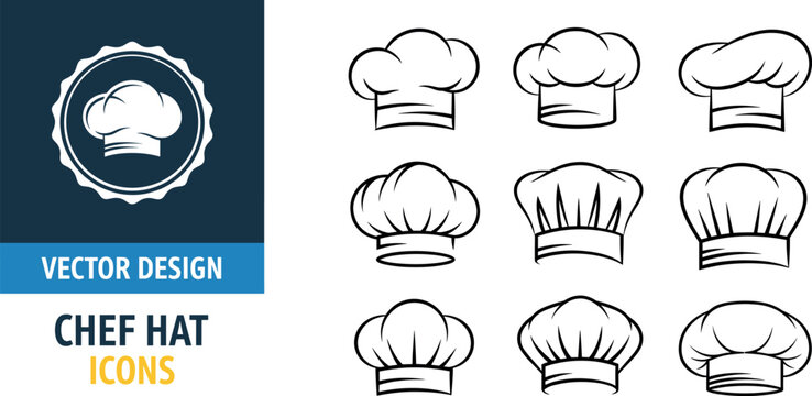 Set of chef hat line icons in multiple styles for cooking, restaurant, and culinary design