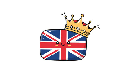 Fototapeta premium Charming union flag character with crown, representing british pride and cultural celebration