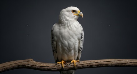 Fototapeta premium A white eagle perched on a tree branch against a dark background