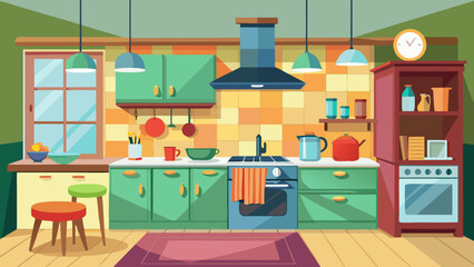 A cozy kitchen scene with a family enjoying a meal together in a warmly lit room. isolated on white background, Vector