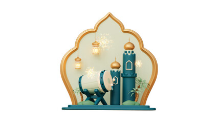 Obraz premium Islamic Stage with Drum Bedug and Mosque Arches