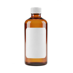 Obraz premium A brown glass bottle with a white label and cap, possibly containing medicine or chemicals. isolated on transparent background