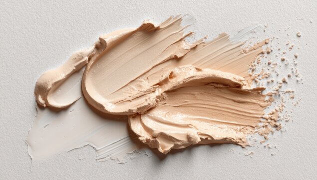 Makeup texture smears on white background, cosmetic product.